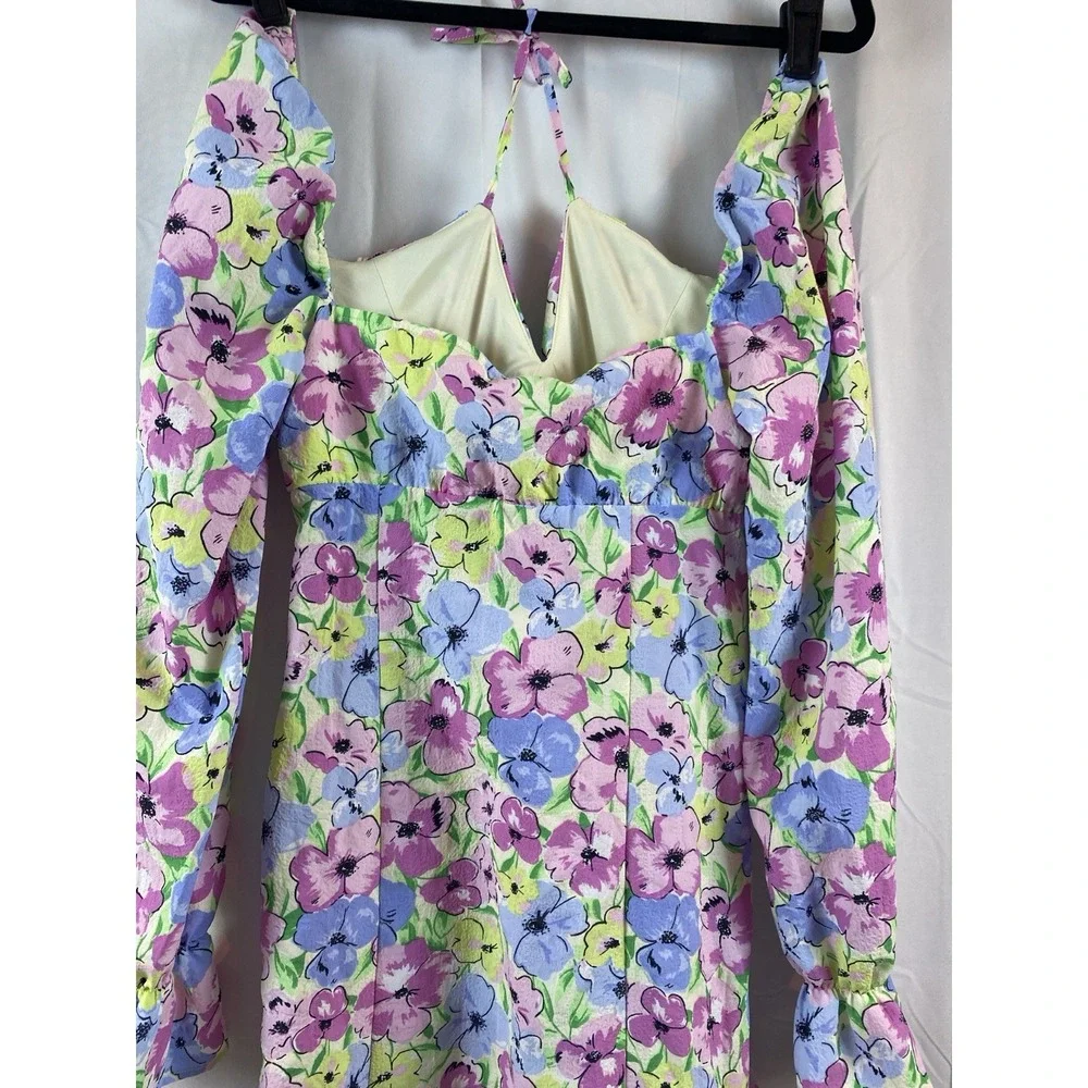 Women's Size Medium Square Neck Puff Sleeve Floral Mini Summer Dress Long Sleeve